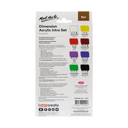 Mont Marte PMDA8181 Dimension Acrylic Paint Intro 18mL x 8pc_1 - Theodist