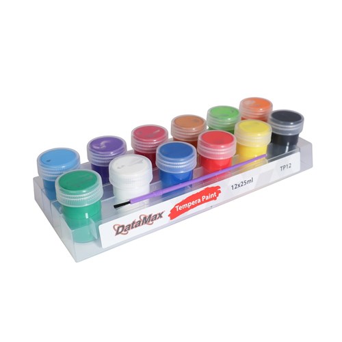 DataMax Tempera Paint Washable 25ml Assorted Pack of 12