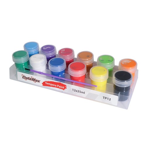 DataMax Tempera Paint Washable 25ml Assorted Pack of 12