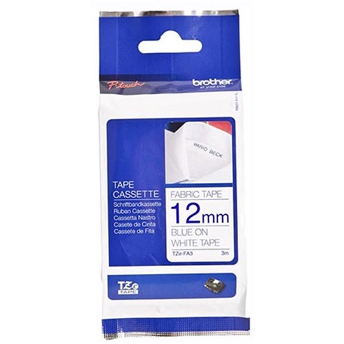 Brother TZe-FA3 Labelling Tape, Blue on White, 12mmx8m - Theodist